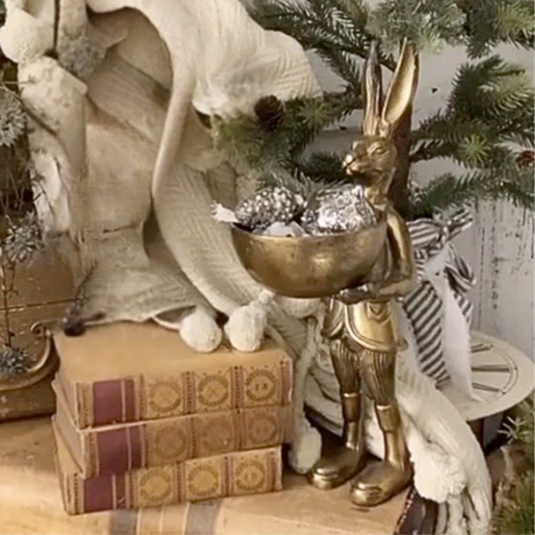 Brass Rabbit Figurine with Bowl