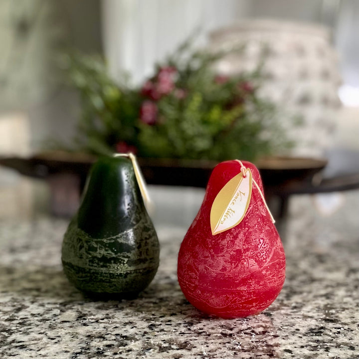 Cherry Red Pear Shaped Timber Candle