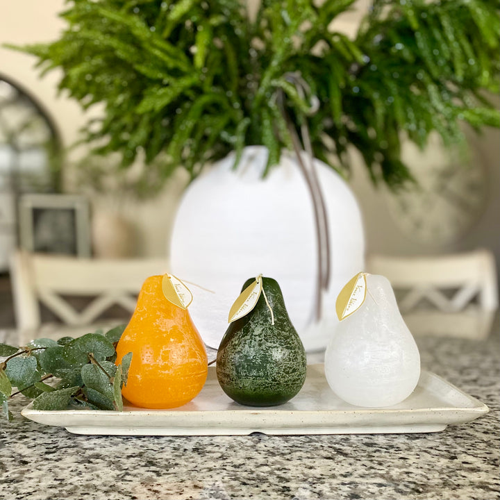 White Pear Shaped Timber Candle