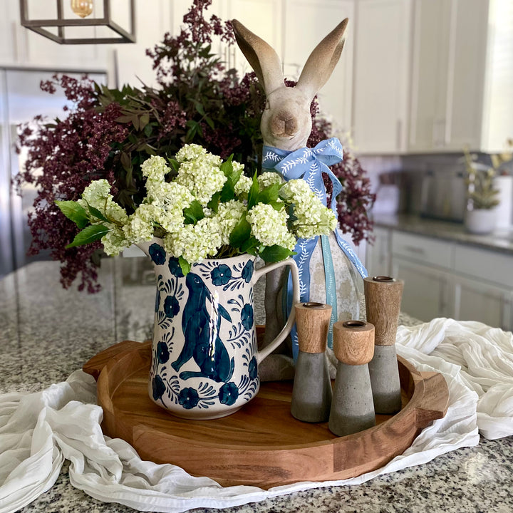 Set/3 Mango Wood & Cement Candle Holders