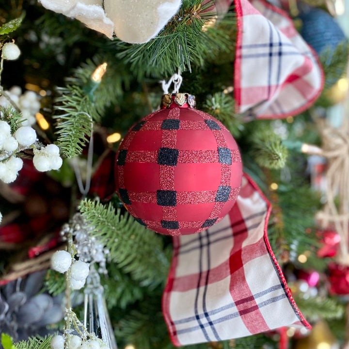 Set/3 Red & Black Buffalo Check Ornaments