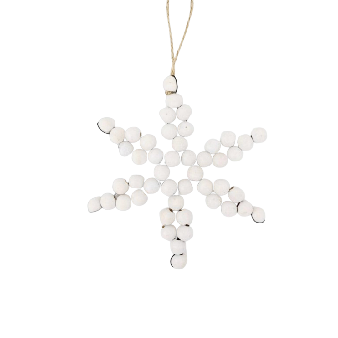 White Wooden Beaded Snowflake Ornament