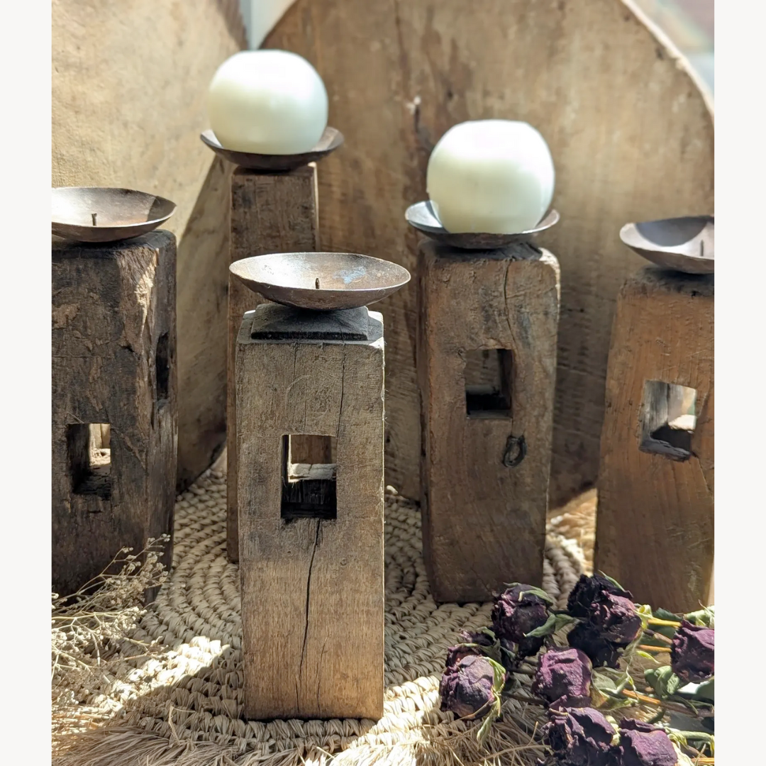 Set/3 Reclaimed Block Candle Holders
