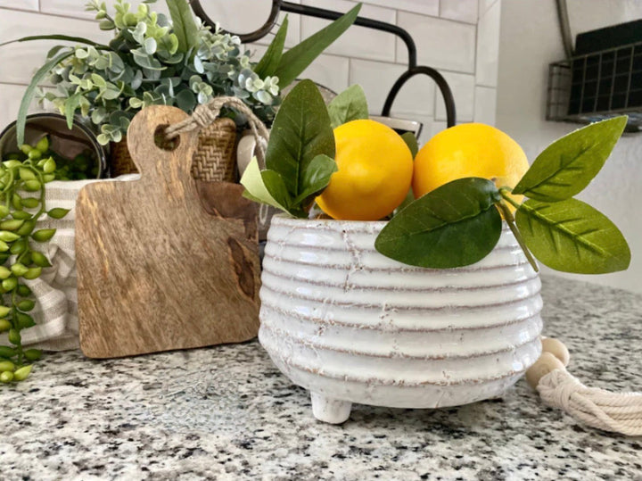 Decorative lemons with green leaves