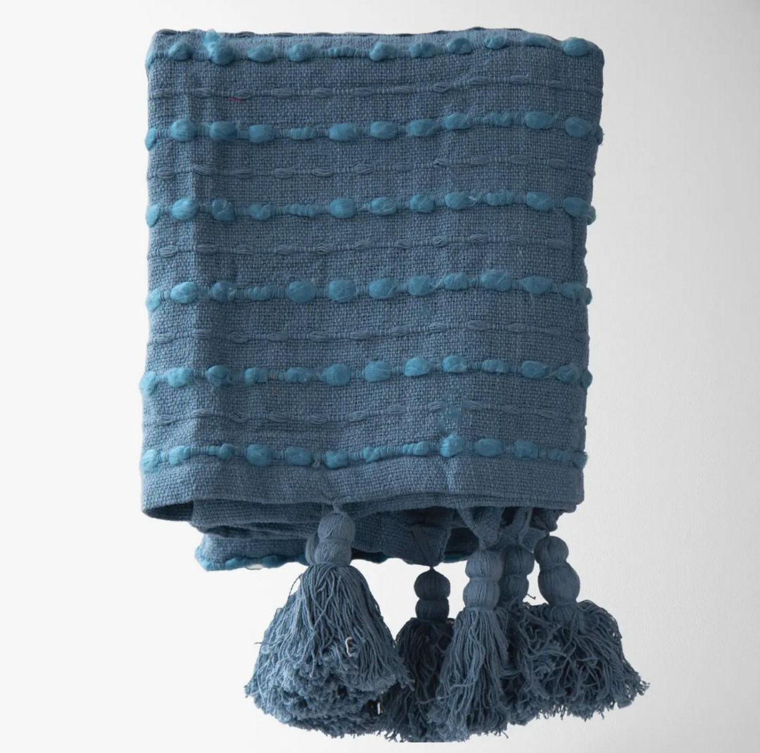 Peacock Blue Cora Corded Throw with Tassels