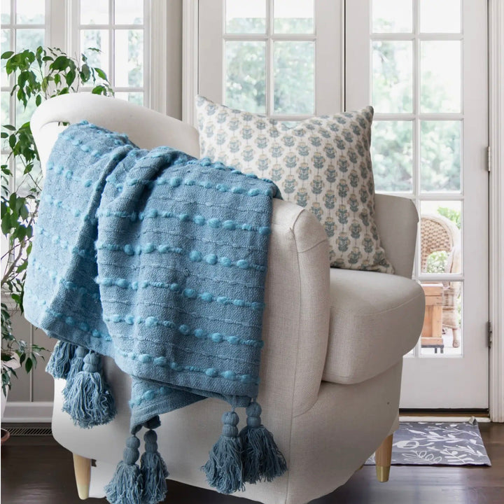 Peacock Blue Cora Corded Throw with Tassels