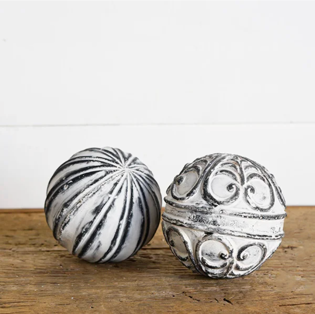 Set/2 Decorative Hand-Carved Stone Balls