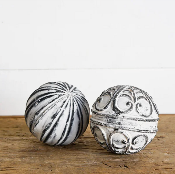 Set/2 Decorative Hand-Carved Stone Balls