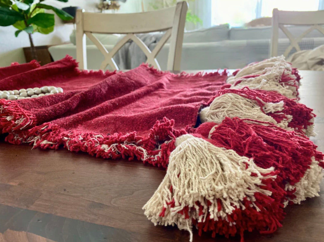 Chunky Tassel Red Table Runner