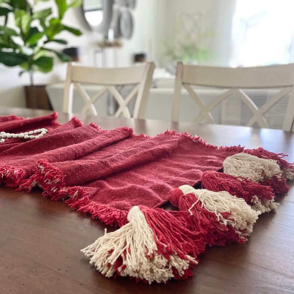 Chunky Tassel Red Table Runner