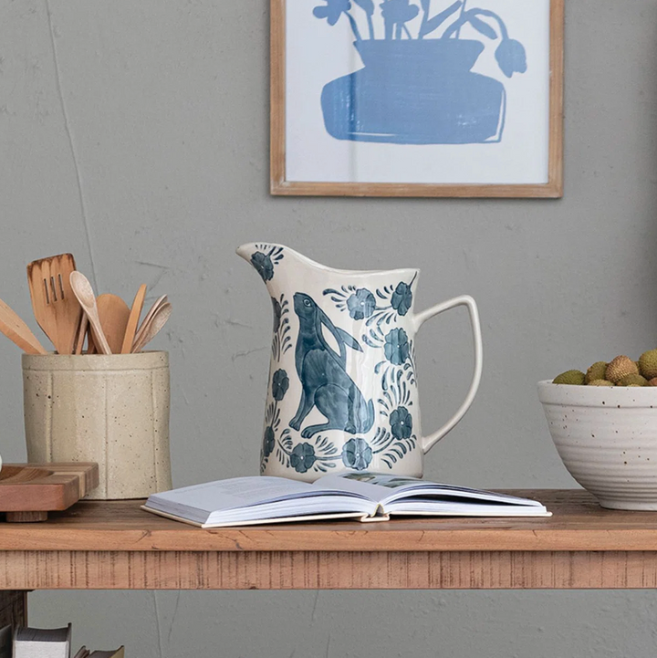 Blue & White Rabbit Pitcher