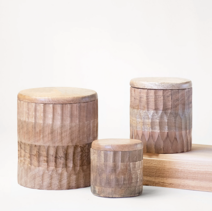 Set/3 Carved Wood Canisters