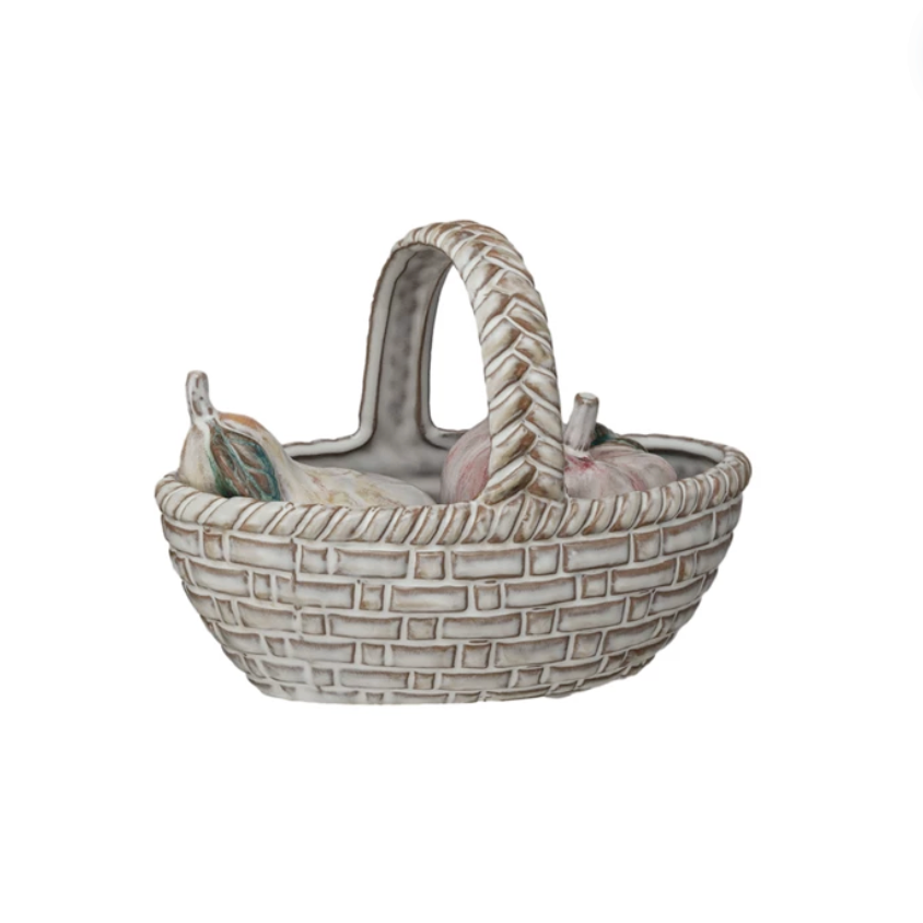 Stoneware Apple & Pear Salt and Pepper Shakers in Basket