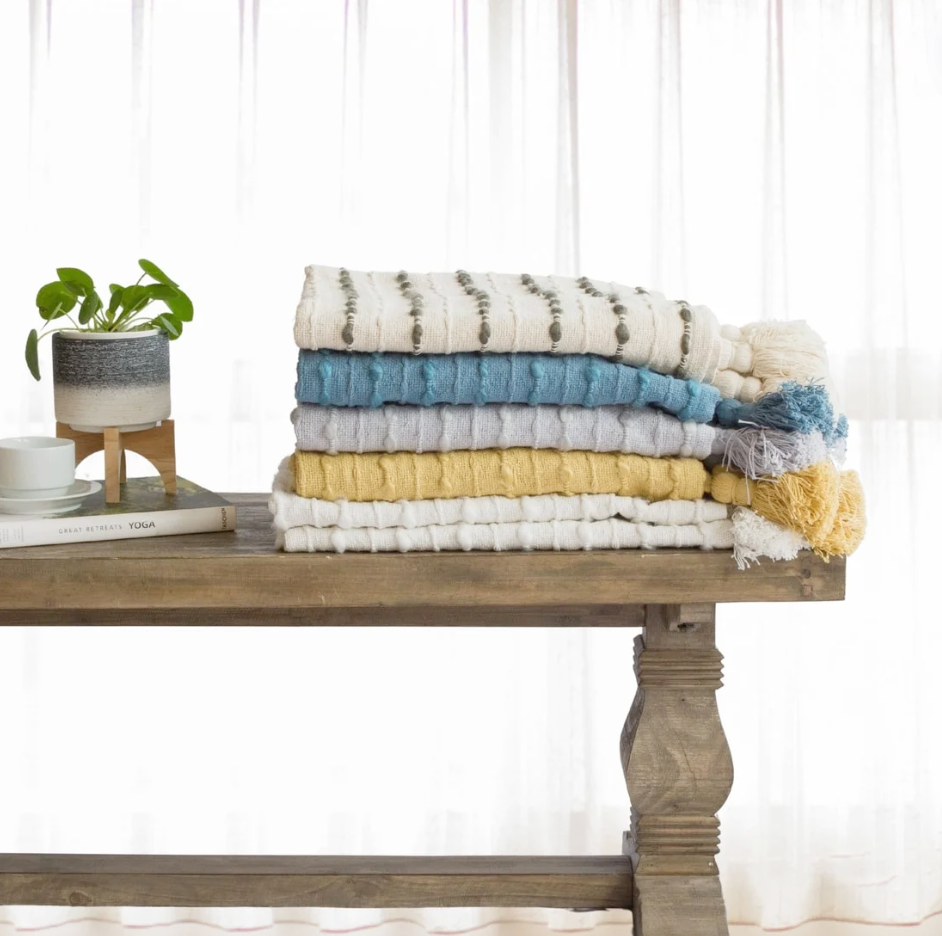 Gray Cora Corded Throw with Tassels