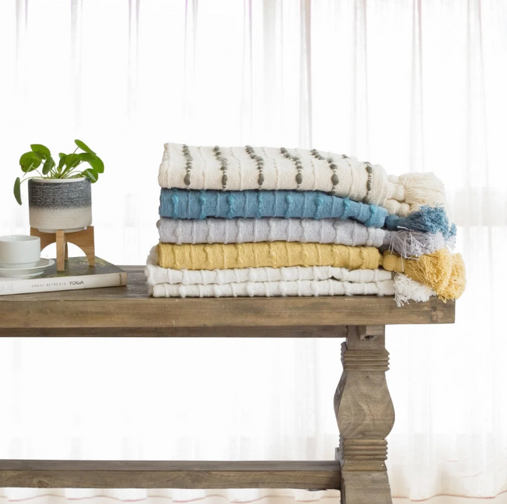 Gray Cora Corded Throw with Tassels
