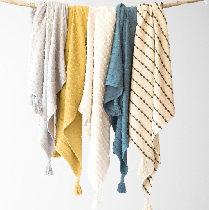 Gray Cora Corded Throw with Tassels