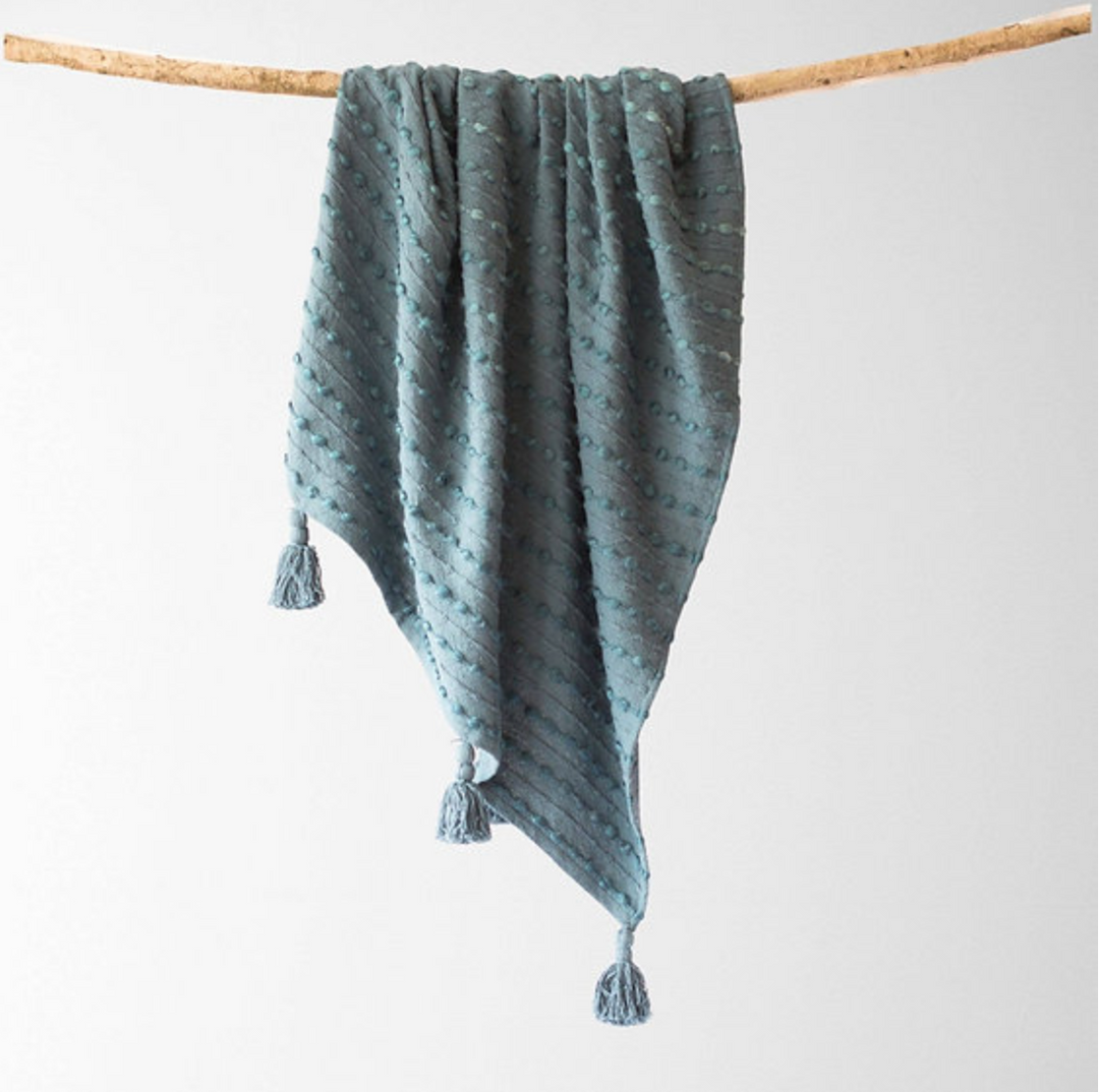 Peacock Blue Cora Corded Throw with Tassels
