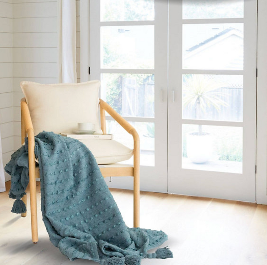Peacock Blue Cora Corded Throw with Tassels