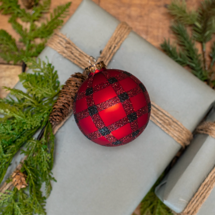 Set/3 Red & Black Buffalo Check Ornaments