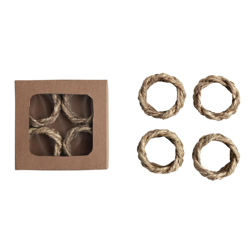 Set/4 Braided Seagrass Napkin Rings