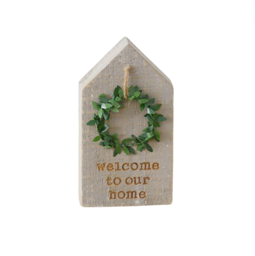 Set/3 Wooden Block Houses with Wreaths