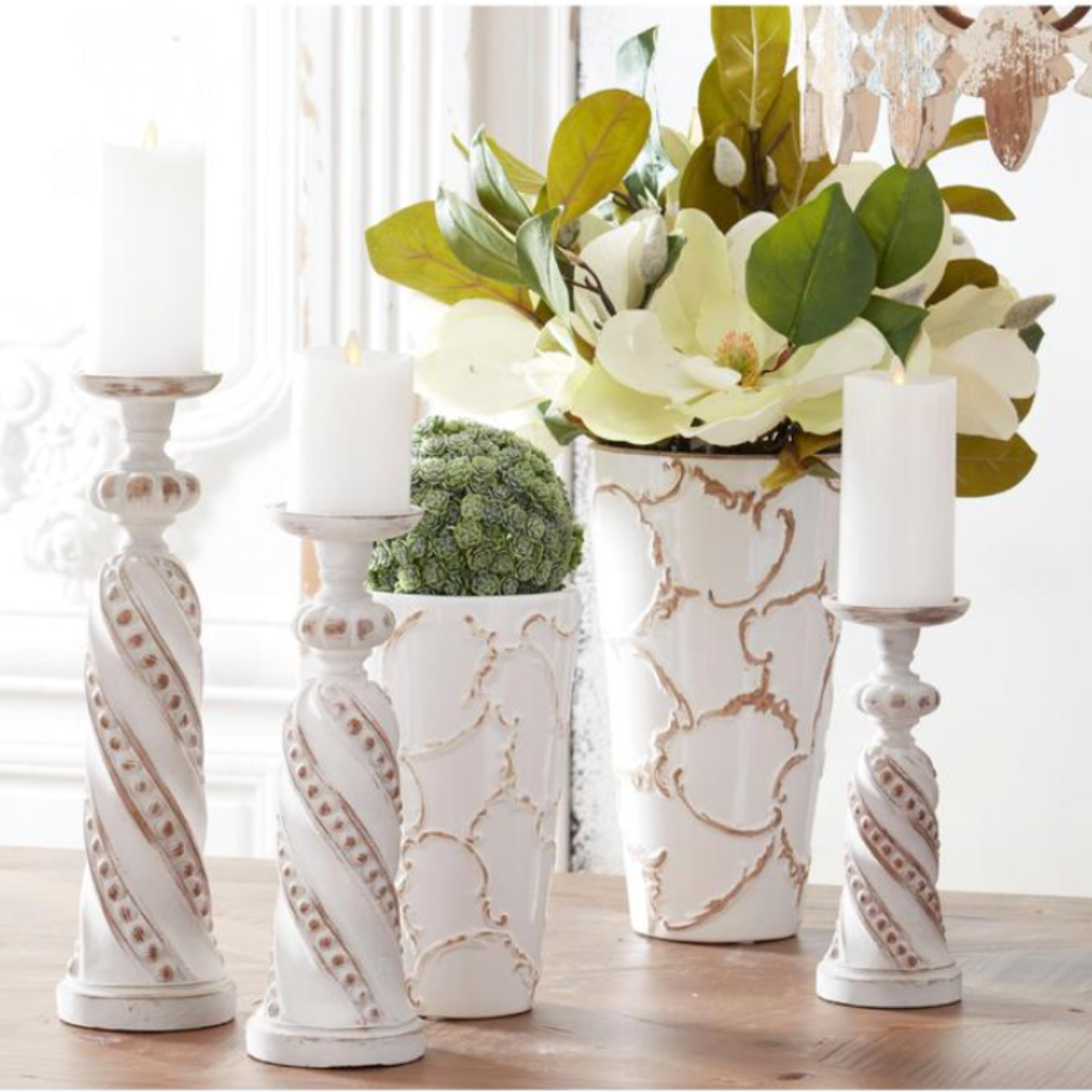 Set/2 Scroll Embossed Vases