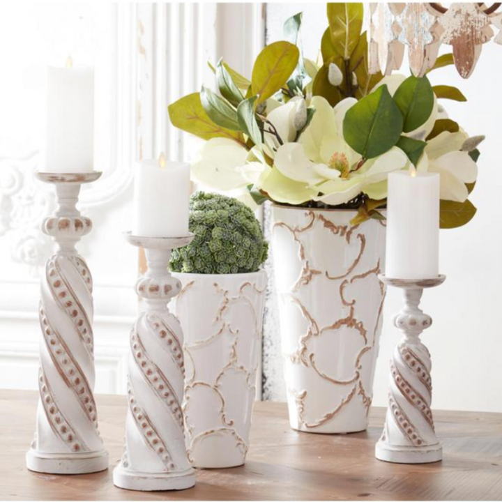 Set/2 Scroll Embossed Vases