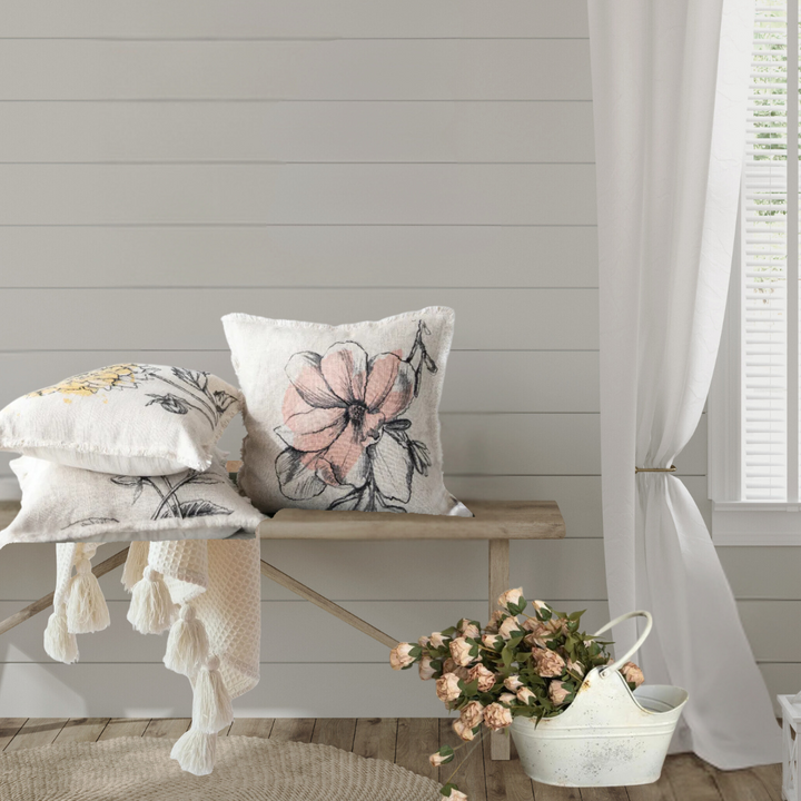 Set/3 Linen Blend Floral Printed Pillows