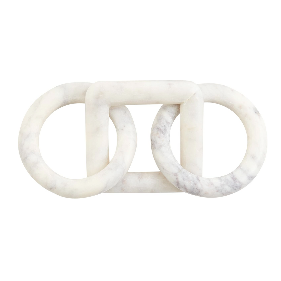 Three links of a marble decor set in assorted colors and shapes