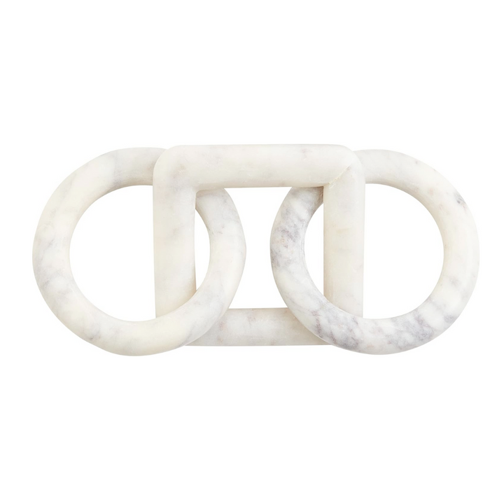 Three links of a marble decor set in assorted colors and shapes