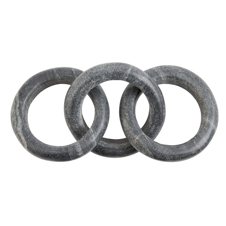 Three links of a marble decor set in assorted colors and shapes