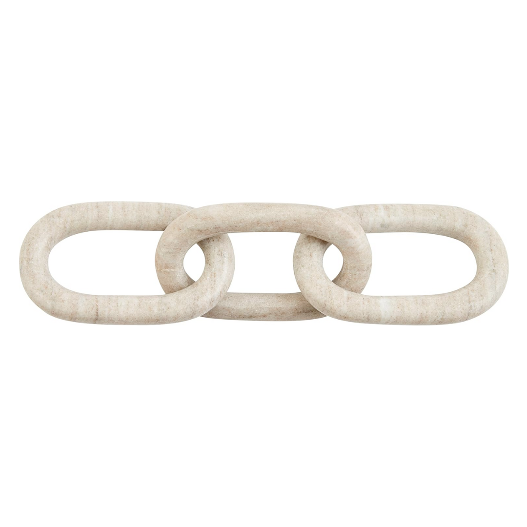 Three links of a marble decor set in assorted colors and shapes