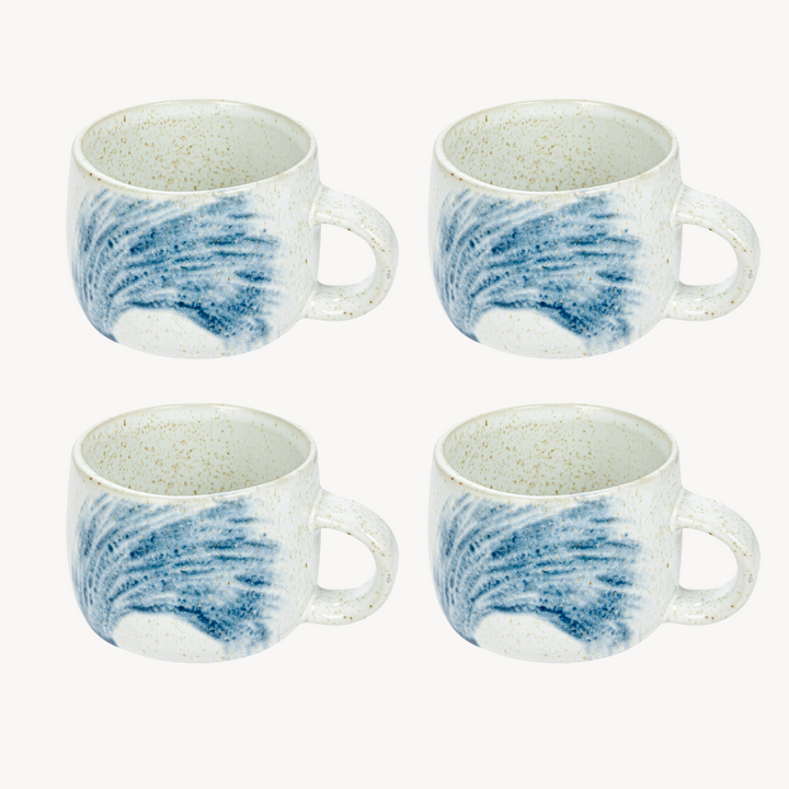 Set/4 Hand-Painted Stoneware Mugs