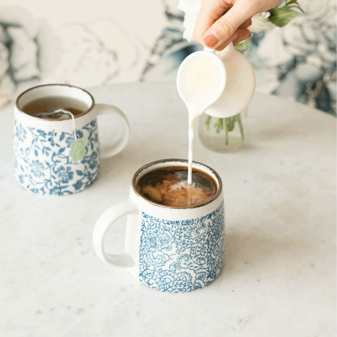 Blue Floral Hand Stamped Mugs
