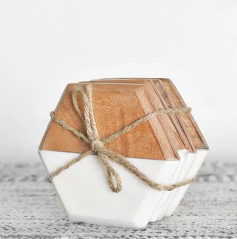 Wood & Marble Coaster Set
