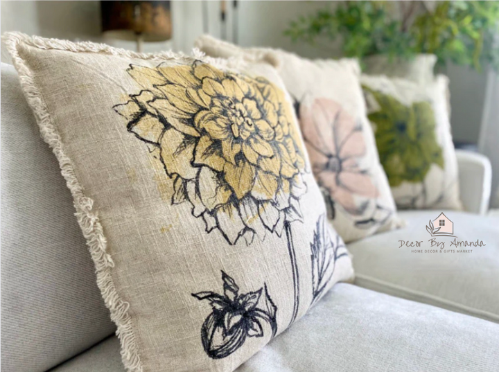 Set/3 Linen Blend Floral Printed Pillows