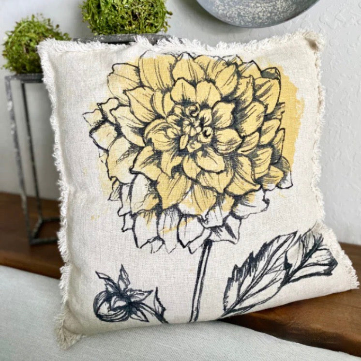 Set/3 Linen Blend Floral Printed Pillows