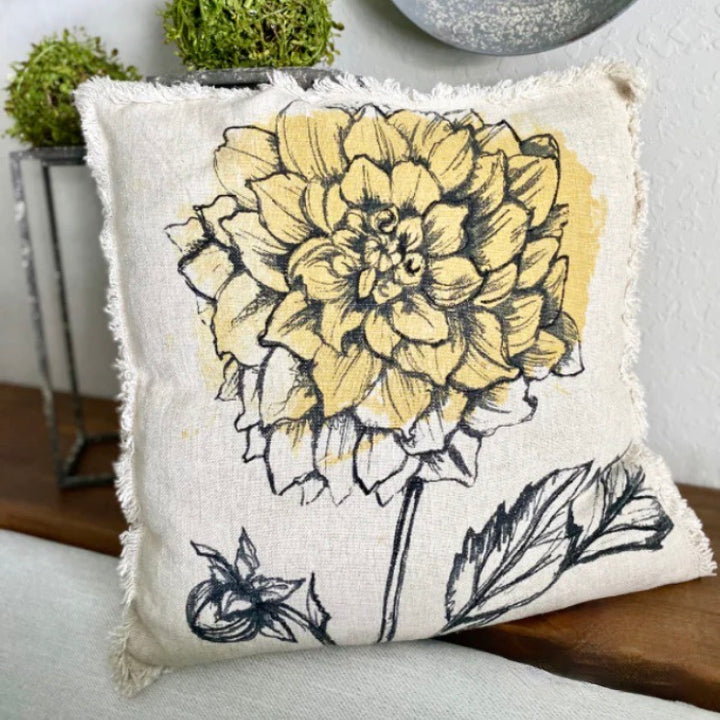 Set/3 Linen Blend Floral Printed Pillows