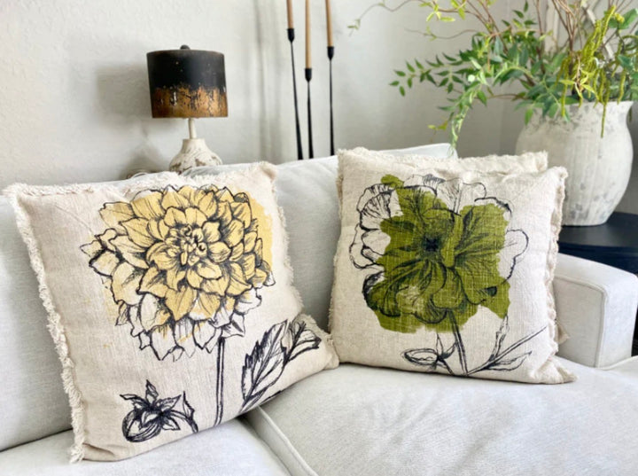 Set/3 Linen Blend Floral Printed Pillows