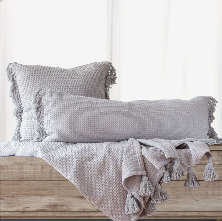 Set/3 Gray Waffle Weave Euro Pillow Covers