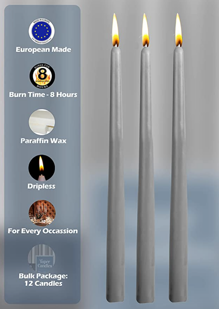 10" Gray Taper Candles Box/12