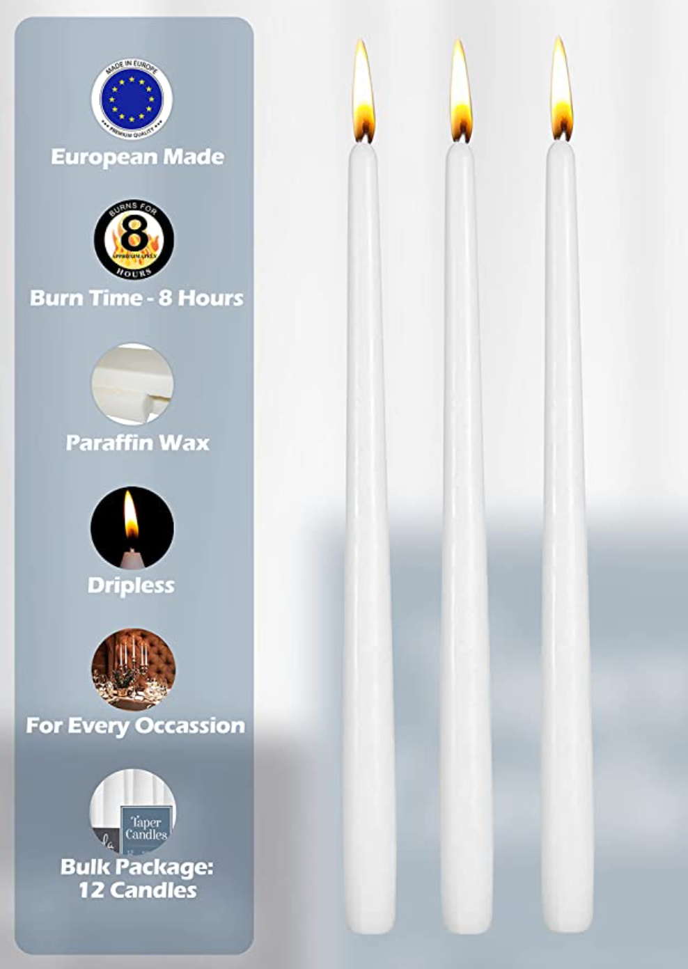 10" White Taper Candles Box/12