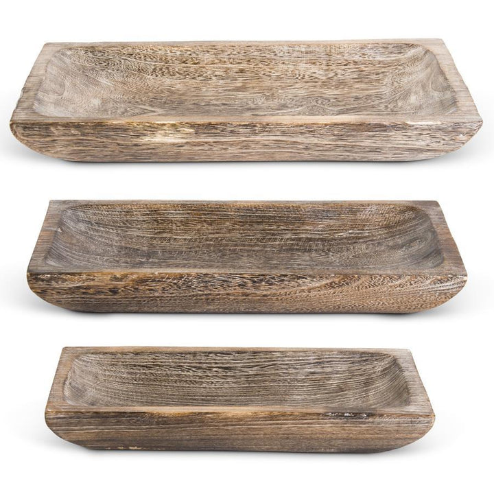 Carved Rectangular Wood Trays