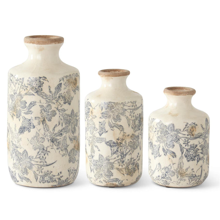 White & Gray Floral Ceramic Vases