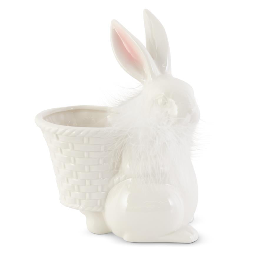 Porcelain Feathered Bunny With Basket