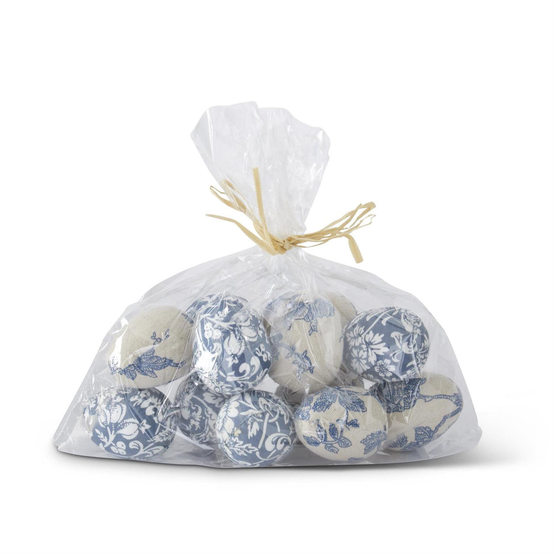 Set/12 Blue & White Floral Fabric Eggs