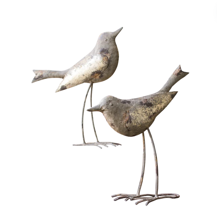 Set/2 Rustic Grey Metal Birds