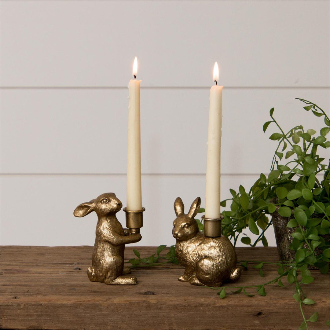 Set/2 Gold Bunny Taper Candle Holders