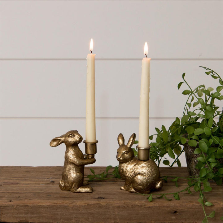 Set/2 Gold Bunny Taper Candle Holders