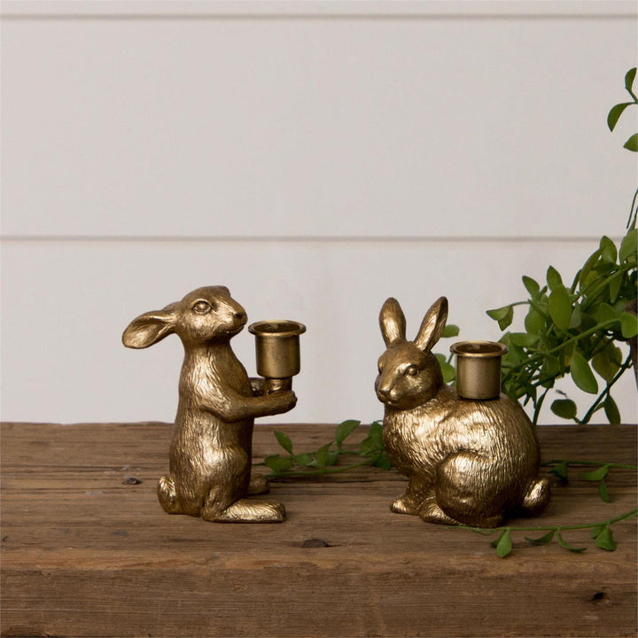 Set/2 Gold Bunny Taper Candle Holders